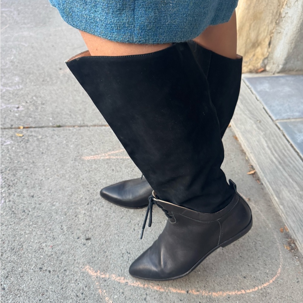 Fiel Black Suede Tall Boots | Pointed Toe Riding Style | Like New